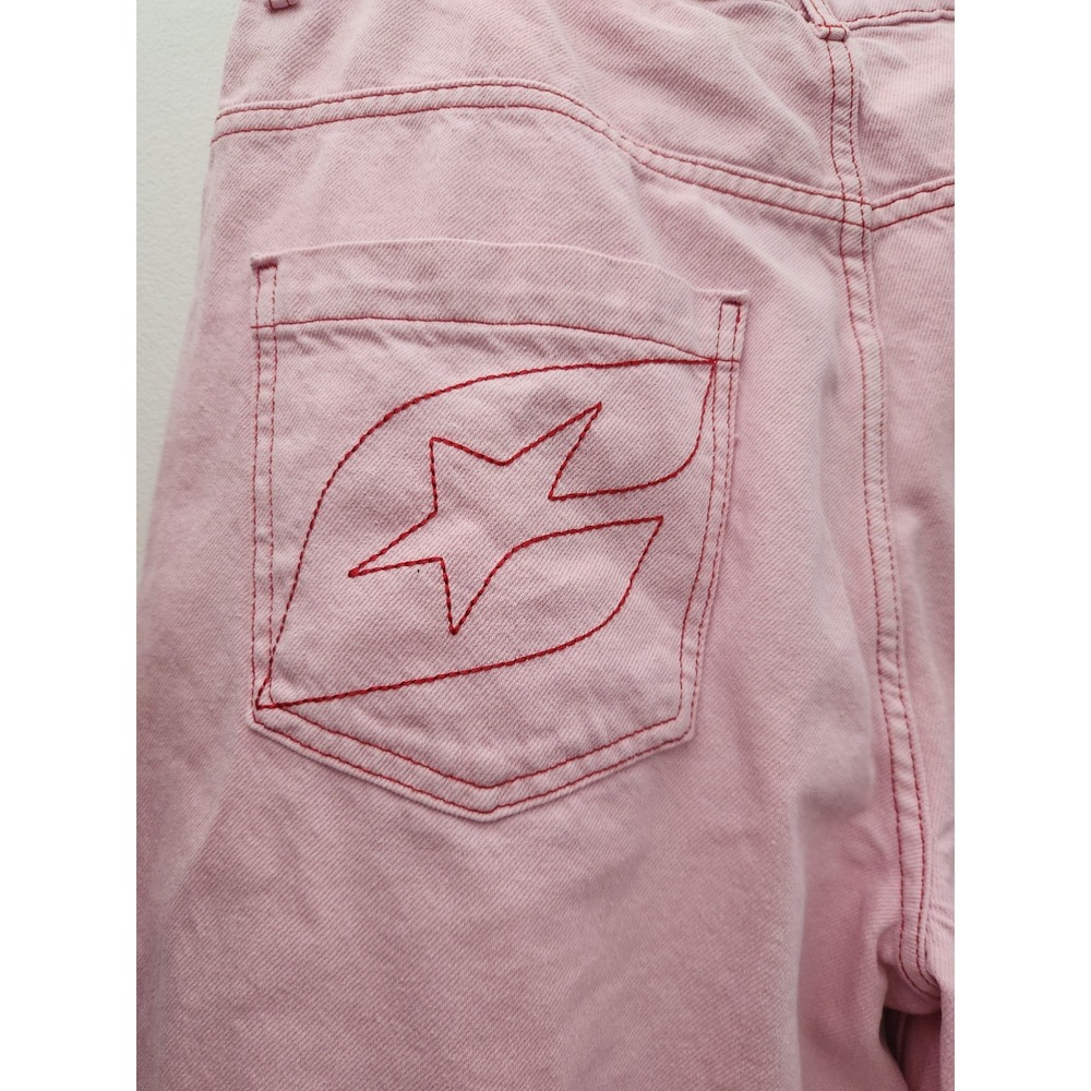 Cold Culture Stitching Jorts Sweet Lilac Pink Straight Loose Fit 100% Cotton Y2K - Picture 13 of 16